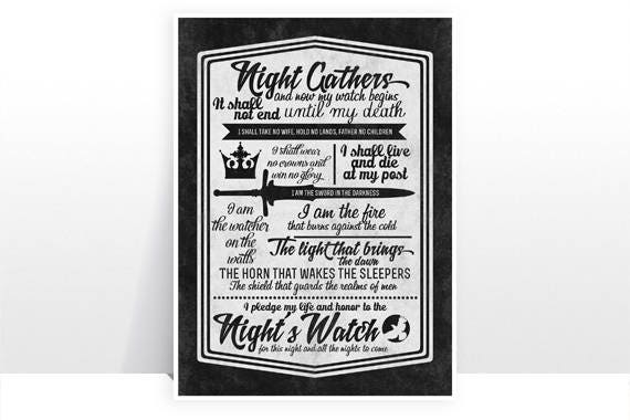 Game of Thrones - The Night's Watch Oath Version 2 - MANY SIZES - Modern Retro Vintage GOT Jon Snow Typography Art Print