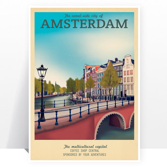 Affiche de voyage rétro - Pays-Bas - Amsterdam - PLUSIEURS TAILLES - Impression d'art vintage moderne sur les vacances hollandaises