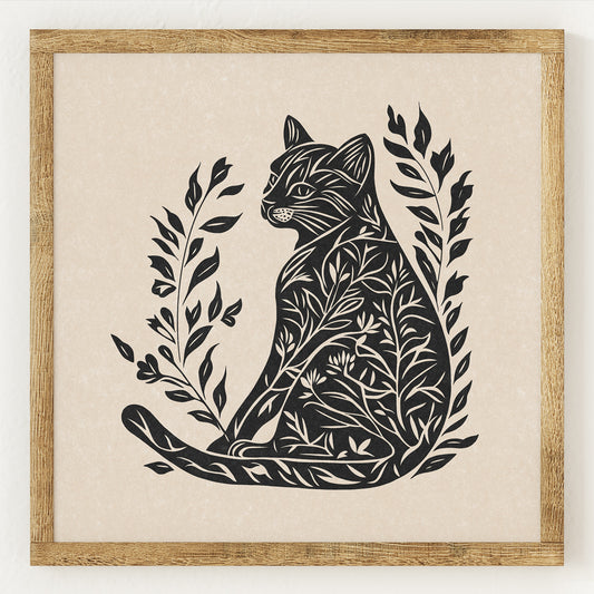 Silhouette de chat florale