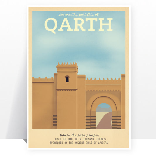 Affiche de voyage rétro - Game of Thrones - Qarth - PLUSIEURS TAILLES Impression d'art typographique vintage moderne Stark Lannister Jon Snow Tyrion Daenerys