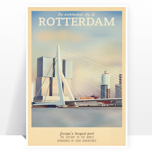 Affiche de voyage rétro - Pays-Bas - Rotterdam - Plusieurs tailles - Impression d'art vintage moderne sur les vacances hollandaises