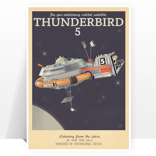 Affiche de voyage rétro - Thunderbirds - Thunderbird 5 - PLUSIEURS TAILLES - Impression d'art typographique TV moderne vintage Sci Fi Geek Gerry Anderson