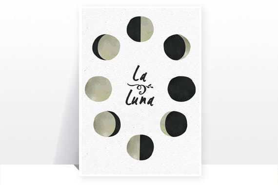 La Luna Lune - Imprimé Phases de Lune - Boho Spirituel Lunaire Gitan Éclipse Vintage Moderne Design